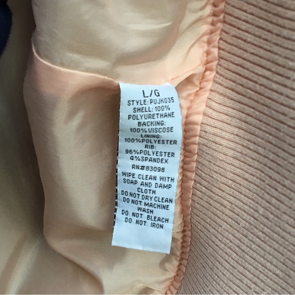 NWOT Large L Ci Sono By Cavalini Bomber Jacket Nude Vegan Faux Leather Women’s - Picture 4 of 6